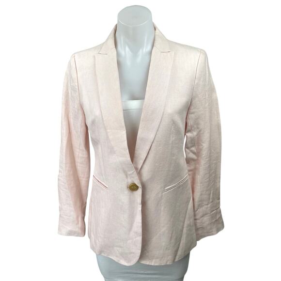J by J.Crew Pink 100% Linen Single Button Peak Lapel Blazer Coat Jacket Size 2 - Picture 1 of 4